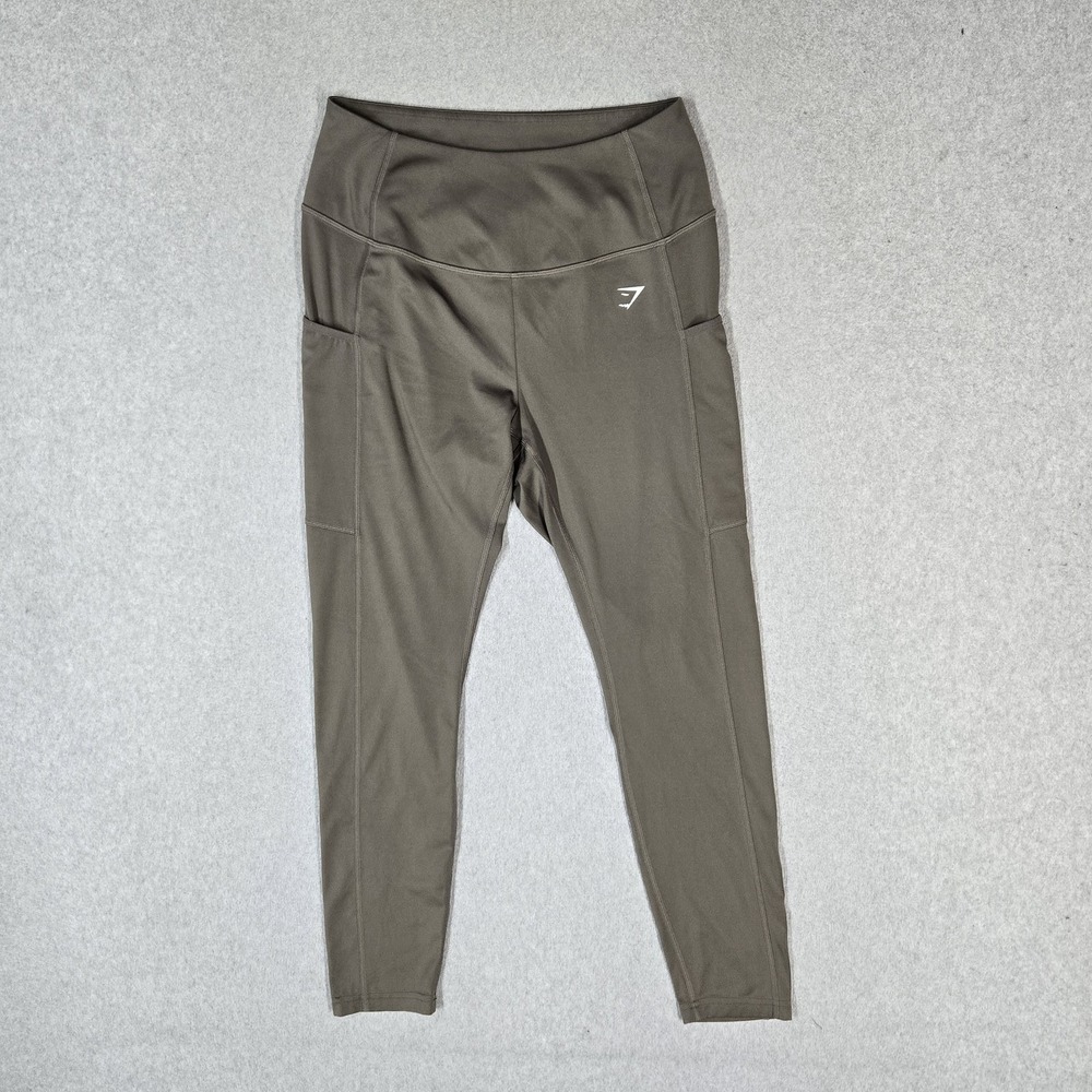 Gymshark Women Activewear Pants L Olive Cargo Yoga Legging Logo Stretch B4A8O